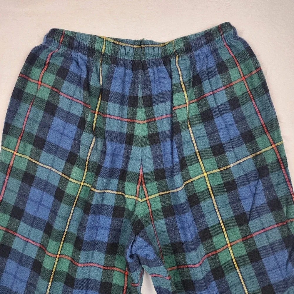 LL Bean Pajama Set Mens Medium Regular Blue Plaid Flannel Button Up Pants